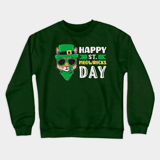 St Patricks Day Outfit Women, Kids, Leprechaun Cat Crewneck Sweatshirt by Designs by Romeo